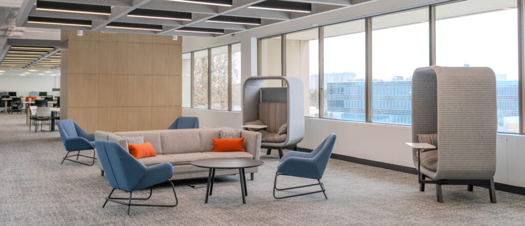 Equitable office interior sitting area